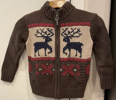 Винтажный 90-х разрыв вязаный свитер полный молнии олень Рождество сделано в Гонконге XS/S 4-7 - Изображение 1 из 4