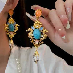 Statement Fashion Resin Crystal Baroque Style Drop Dangle Earrings For Women - Picture 1 of 5