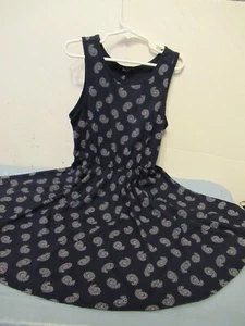 P44 Girls size 8 Navy and White Paisley Elastic Waist Full Skirt Gap Dress - Picture 1 of 8