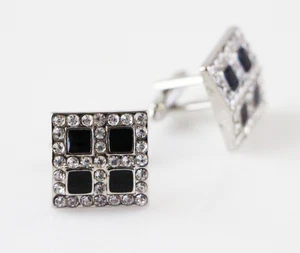 Mens Silver Window With Black Cufflinks - Picture 1 of 1