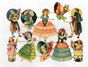 10 Chromos Ausschnitte alte Mode Damen Mädchen und andere /RUBdé - Bild 1 von 2