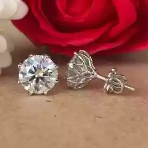 2CT Round Cut Lab Created Solitaire Diamond Stud Earrings 14k White Gold Over - Picture 1 of 1