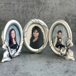 Vintage 90s Seagull Canada Pewter Triple Oval Photo Frame PF410 Bow Ribbon Desin - Picture 1 of 8