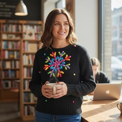 Michael Simon Event Women's Sweater Black Bobble Snowflake Long Sleeve Y2K  Sm - Image 1 of 4