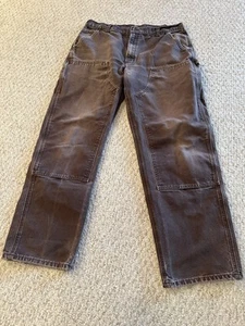 VTG Carhartt B136 DKB Brown Faded Double Knee Dungaree Mens Pants Size Fit 37x32 - Picture 1 of 23