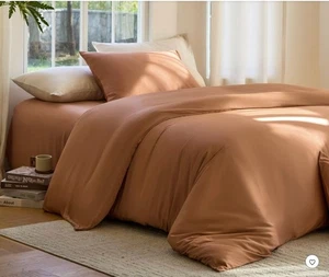 DOZ Sijo Long Staple Cotton Duvet Cover Clay 2 Pillowcases Sateen Breathable - Picture 1 of 10