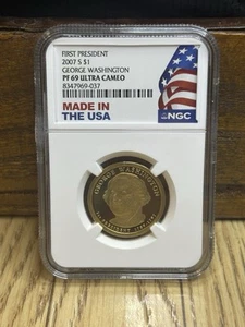 2007 S $1 FIRST PRESIDENT GEORGE WASHINGTON NGC PF 69 Ultra Cameo Flag Label - Picture 1 of 2