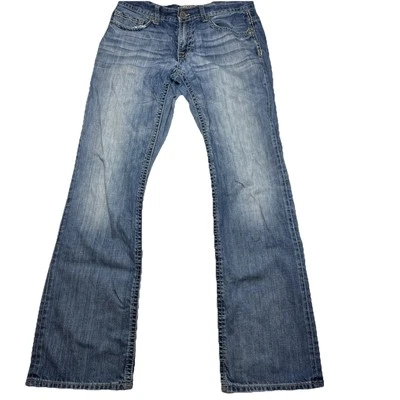 BKE Carter Hombre Azul Vaqueros Bootcut Fits 33*34 Denim Lavado Medio Bigotes Foto 1 de 4