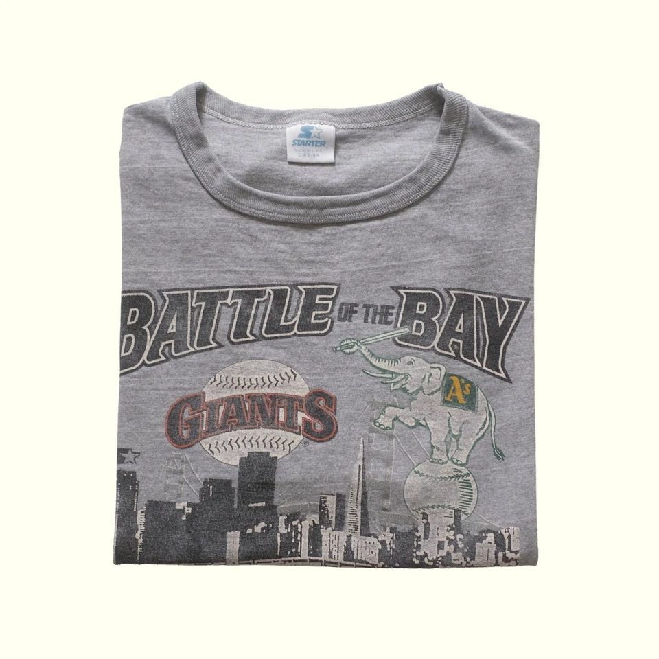 MLB STARTER DE COLECCIÓN BATTLE OF THE BAY GIANTS ATLETISMO EE. UU. SUDADERA HOMBRE TALLA L 1989 Foto 1 de 4