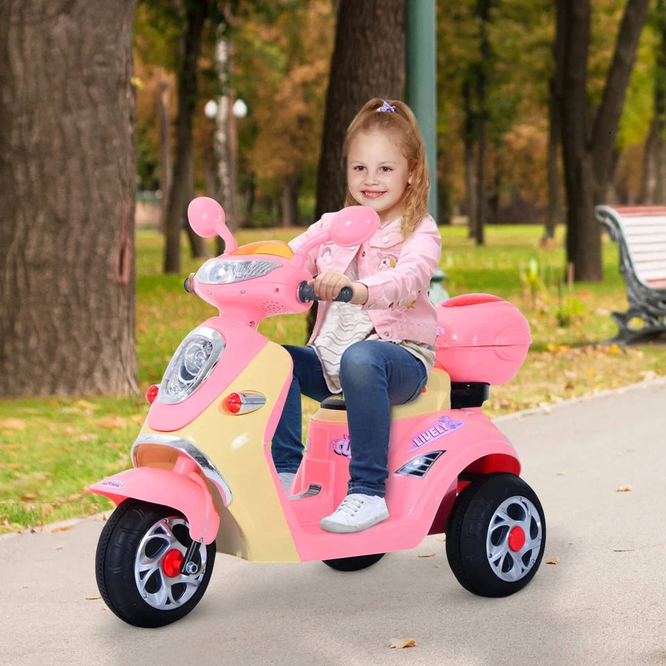 HOMCOM Electric Ride on Toy Car Kids Motorbike Battery Girls Pink 6V Bike - Image 1 of 4