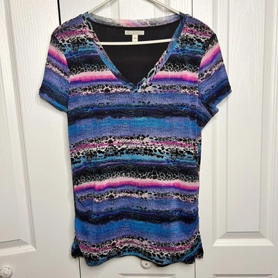 Dana Buchman Womens Blouse Leopard XL Black Gray White Sleeveless Ruched Drape - Image 1 of 4