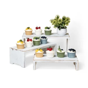 Set of 3 Wooden Rustic Cupcake Stand for 24 Cupcakes, Stepped Wood Display St... - Picture 1 of 8
