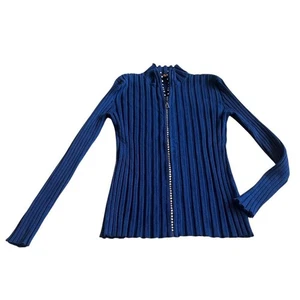 Belldini Bold maglione cardigan zip elasticizzato strass a costine taglia small - Foto 1 di 11