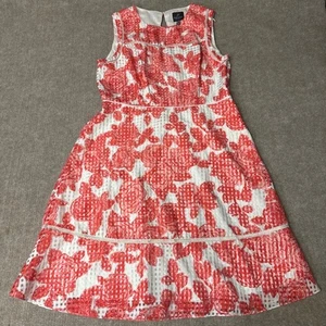 Adrianna Papell White & Orange-Red Floral Dress Sleeveless Fit & Flare Party - Picture 1 of 8