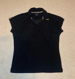 Burberry Golf Polo Womens Medium Velour Pebble Beach Plaid Black Preppy Classic - Picture 1 of 11
