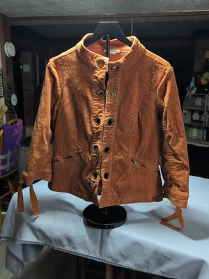 Chaqueta para mujer Dress Barn vintage de pana naranja grande con bolsillos con cremallera Foto 1 de 4