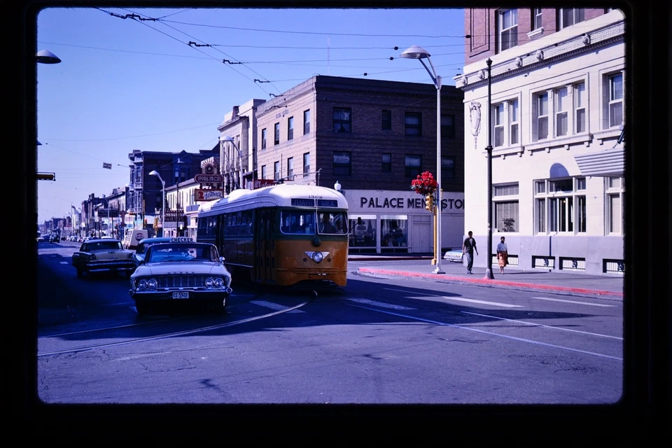 Trolley Slide - El Paso Texas #1502 PCC tranvía escena de calle 1963 ferrocarril Foto 1 de 1