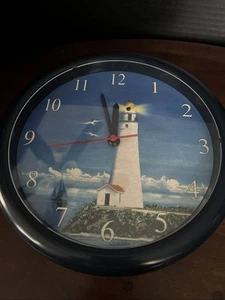Navy Blue Quartz Lighthouse Plastic Wall Clock 9.75” Round Sonic S393 - Picture 1 of 4