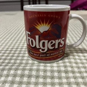 Vintage Folgers Kaffeebecher Tasse Mountain Grown Red Logo - "The Best Part of Wakin - Bild 1 von 6