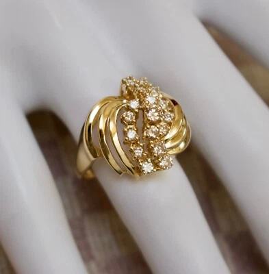 GRANDE ANEL DE COQUETEL DE OURO AMARELO 14K COM DIAMANTE DE 0,80 QUILATES (tamanho 7) NOVO ESTOQUE ANTIGO - Imagem 1 de 4