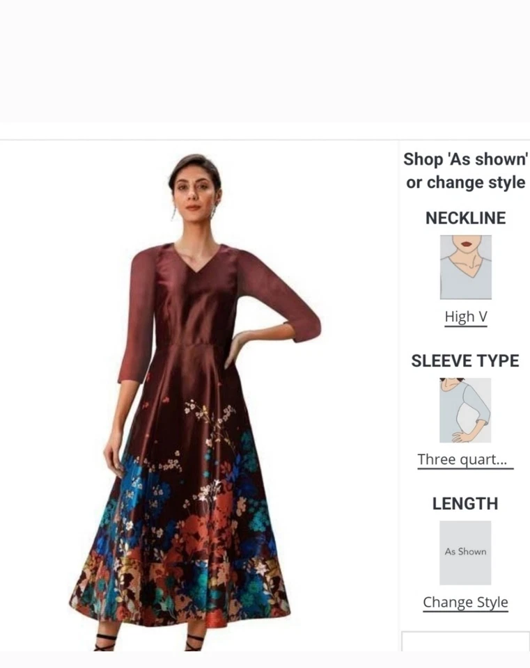 Placed Floral Print Dupioni Dress/ Size 12 UK /8 US - Image 1 of 4