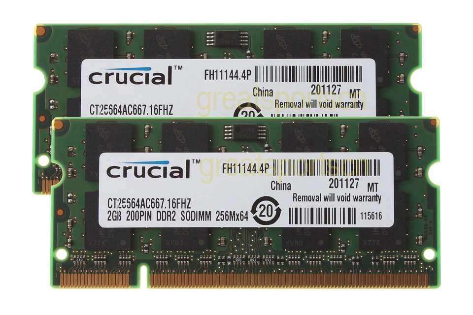 Crucial 4GB 2x2GB 2RX8 DDR2 667mhz RAM PC2-5300 Memory For Apple Macbook Pro - Image 1 of 4