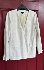 J Crew Size 12 Women’s Ivory Double Breasted Blazer Stretch 100% Linen Jacket - Picture 1 of 8
