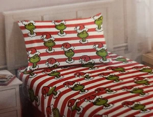 NEW DR. SEUSS THE GRINCH CHRISTMAS HOLIDAY QUEEN SIZE FLANNEL SHEET SET - Picture 1 of 2