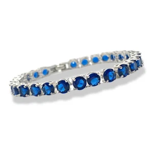 White Gold Finish Round Cut Sapphire 5mm Tennis bracelet Gift Boxed Free Postage - Picture 1 of 6