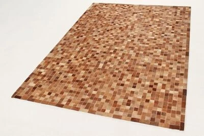 Hand-Stitched 8×10 Cowhide Patchwork Rug – Hair-On Leather Modern Rustic Carpet - Image 1 of 4