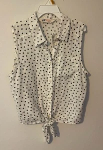 H&M  Girl's STAR PRINTED BLACK-WHITE FRONT TIE Lightweight Tank Top SIZE 10-11 - Picture 1 of 6