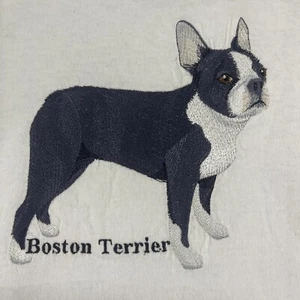Anvil Adult T-shirt Size M  Boston Terrier Embroidery Chest Prewashed White - Picture 1 of 6