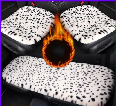 Winter Car Cushion Faux Rabbit Fur Front Seat Cover Waist Mats Leopard Print Pad - Image 1 of 4