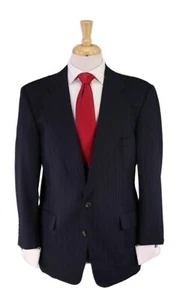 Paul Stuart Vintage 1990's Navy Blue Pinstripe 2-Btn Wool Suit 42S - Picture 1 of 9