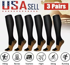Graduated Copper Compression Socks for Men & Women Circulation 3 PCS 20-30mmHg - Picture 1 of 18