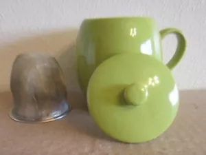 Pearl Essence Green Lidded Tea Cup w/Mesh Infuser Insert Loose Tea/Bag or Herbs - Picture 1 of 9