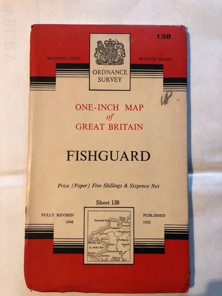 Vintage Ordnance Survey "Paper" one inch map 138 Fishguard - Image 1 of 1