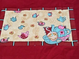 Tea Time APRON adult  Red cotton Tea Pot Cup Mat w/ decorative Pocket - Picture 1 of 8