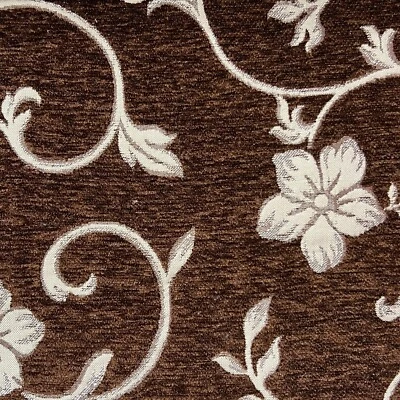 Luxurious Chenille Floral Fabric for Upholstery 54" Wide Sold by the Metre Brown - Image 1 of 3