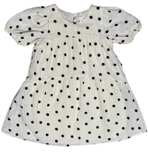 Girl’s Cat & Jack Polka Dot Short Sleeve Dress Medium (8) With Pockets Ivory - Picture 1 of 3