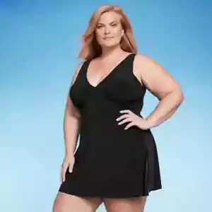 Traje de baño para mujer UPF 50 cuello en V ranura lateral de una pieza - verde agua negro 24 - Imagen 1 de 5