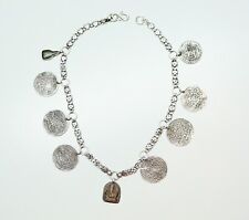 Silver Tibetan Coin Charm Necklace Ganesha & Buddha Charms 68 Grams 18" Long