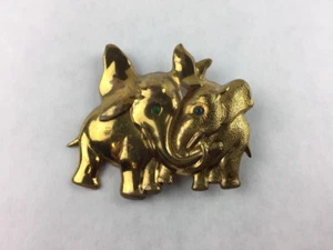 Vintage Pair of Elephants Jewel Eyes Pin Brooch 2" x 1.5" - Picture 1 of 2