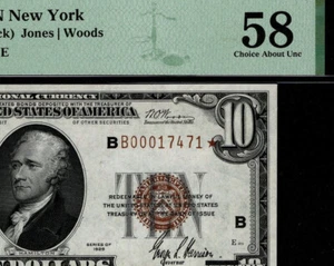 1929 $10 Federal Reserve Bank New York STAR NOTE Replacement Note PMG 58 (DCH) - Picture 1 of 4