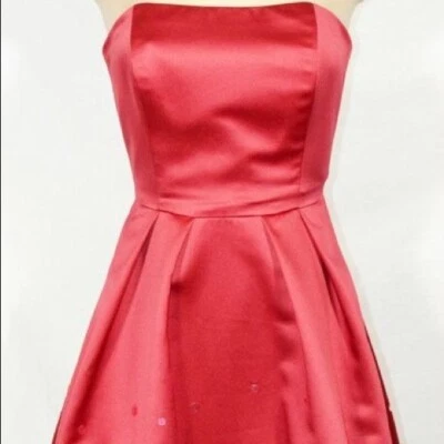 Davids Bridal Strapless Satin Short Dress Sz 14 Guava Bridesmaid Prom Homecoming - Image 1 of 4