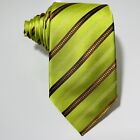 Ventuno Lime Green 100% Silk Tie w Brown&White Striped Handmade In Italy 60x3” 