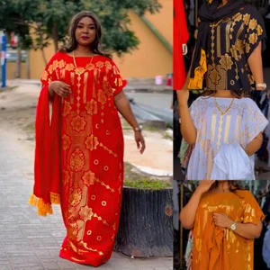 African With Scarf Dress Arab Women Loose Clothes Robe Muslim Print Abaya Kaftan - Picture 1 of 44