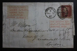 UNITED KINGDOM 1867 LONDON  COVER "VERNON H. BRETT"  FREE WORLDWIDE SHIP - Picture 1 of 3