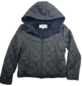 WETTERFESTE Damen Steppjacke mit Kapuze L schwarz Reißverschluss Mantel Fleece gefüttert - Bild 1 von 13