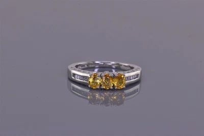 Conjunto de canal de citrino amarillo de plata esterlina STS anillo banda topacio blanco 925 talla: 10 Foto 1 de 4